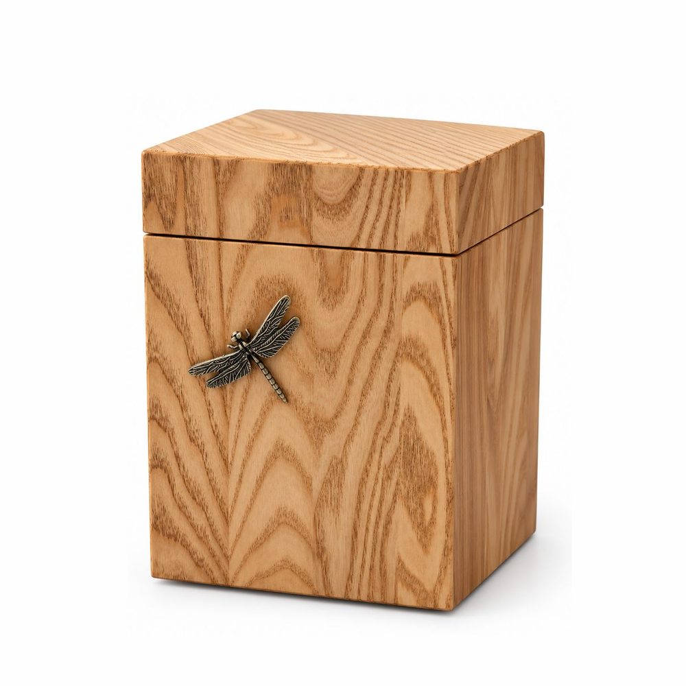 Dragonfly urn in natural wood