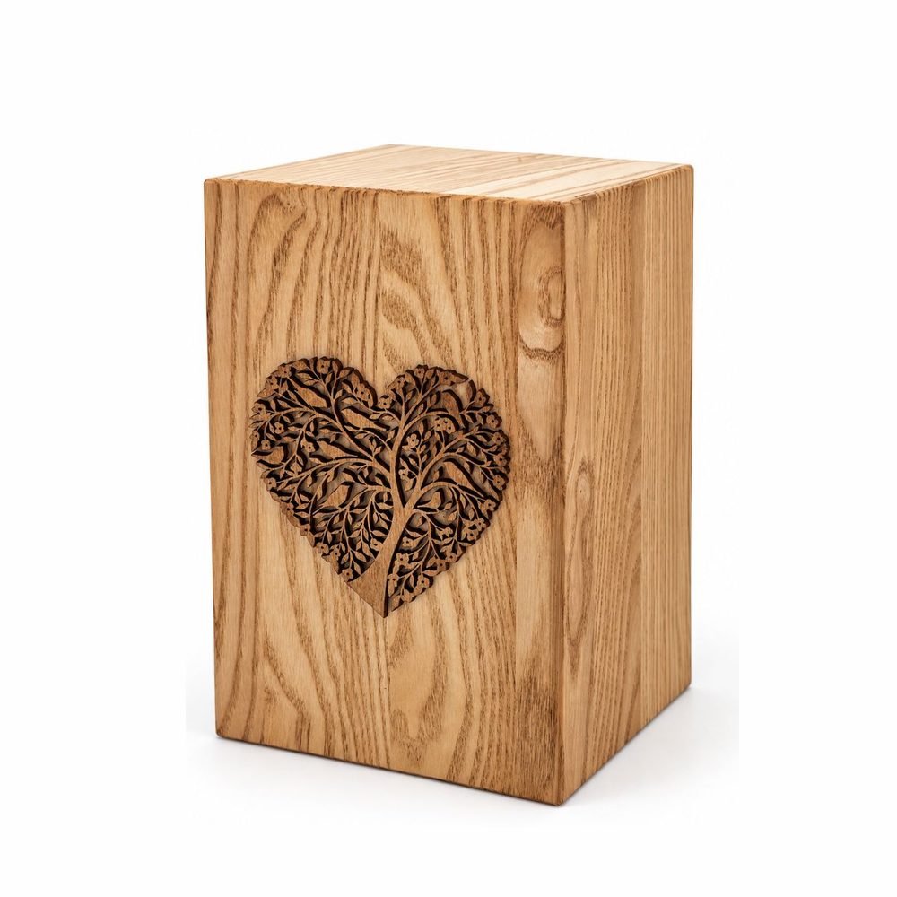 Heart urn in natural wood
